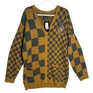 Harry Potter NWT Women's Sz 2X Hufflepuff Check Cardigan Sweater Wizarding World